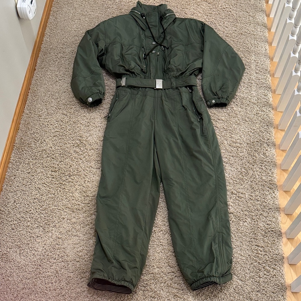 Bogner Luxury Belted Olive Green Full Snow Ski Suit One-piece Snowsuit, sz 12
